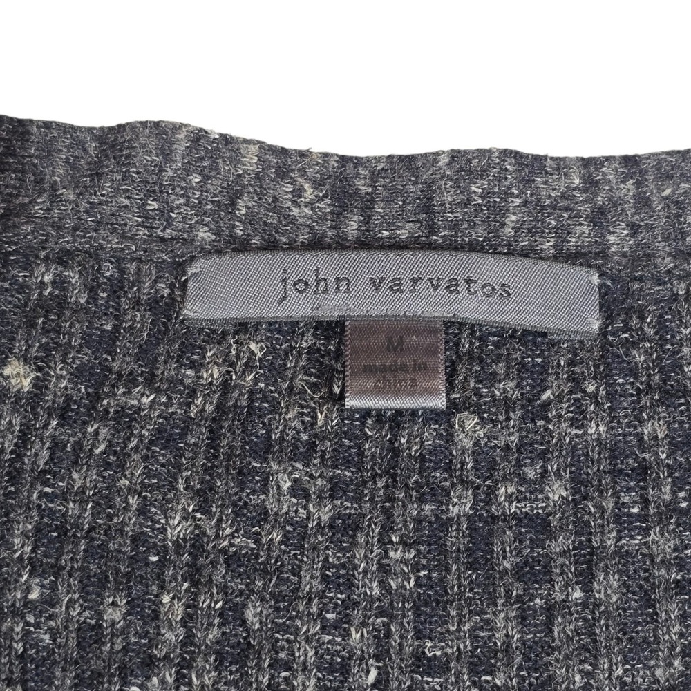John Varvatos Collection Silk Linen Leather Trim Gray Ribbed Cardigan Men's Sz M - Picture 3 of 10
